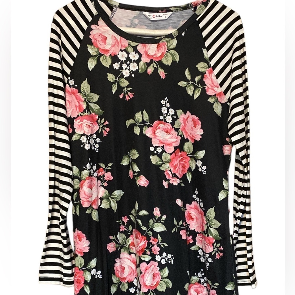Pat Pat long T-shirt dress high low hem midi floral small teacher dress - Picture 2 of 3